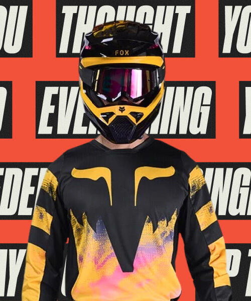 Man with mx gear on with blocked text in the background