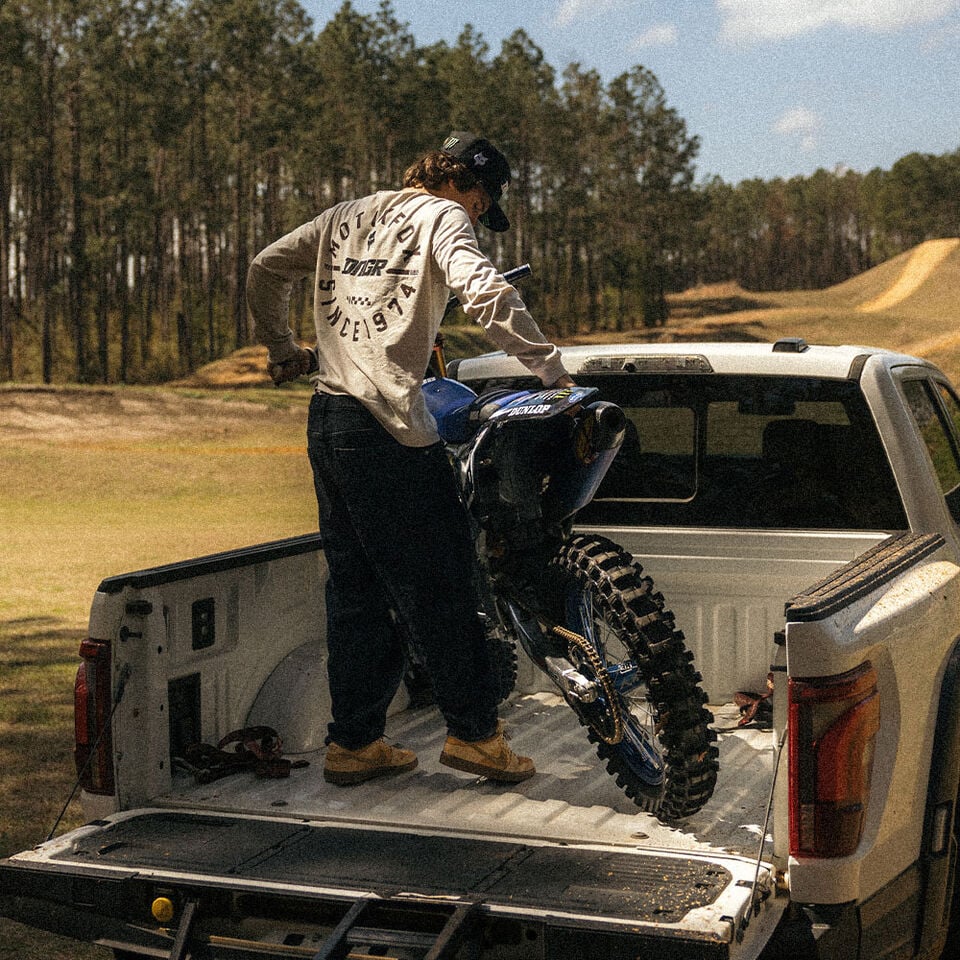 Haiden Deegan in back of truck