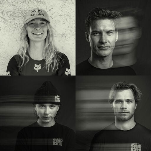 Four athletes in black and white.