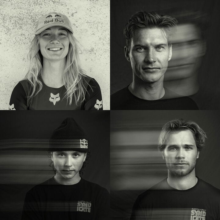 Four athletes in black and white.