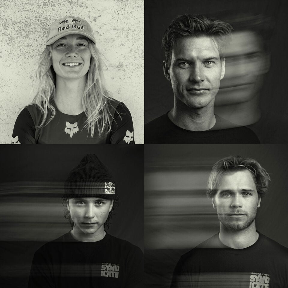 Four athletes in black and white.