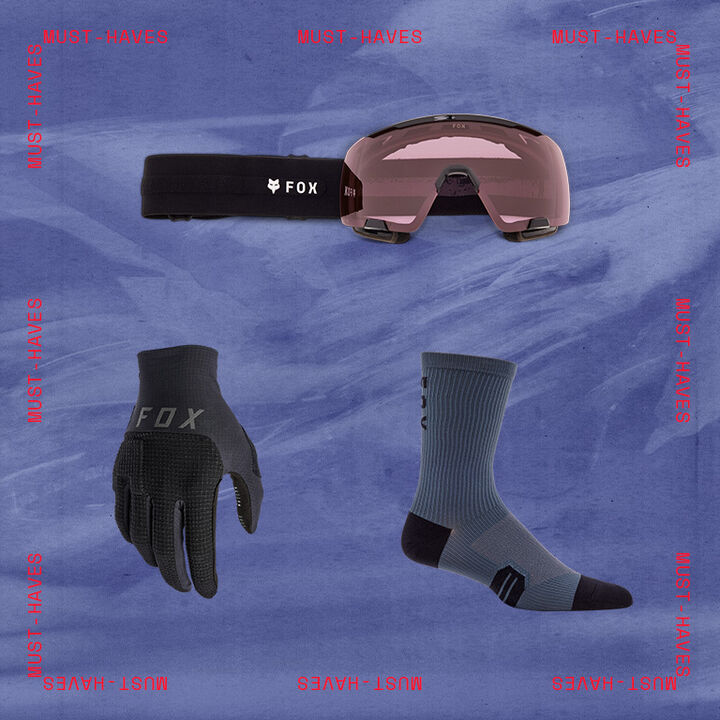 goggle, glove, and sock with stylized text calling out must-have gifts