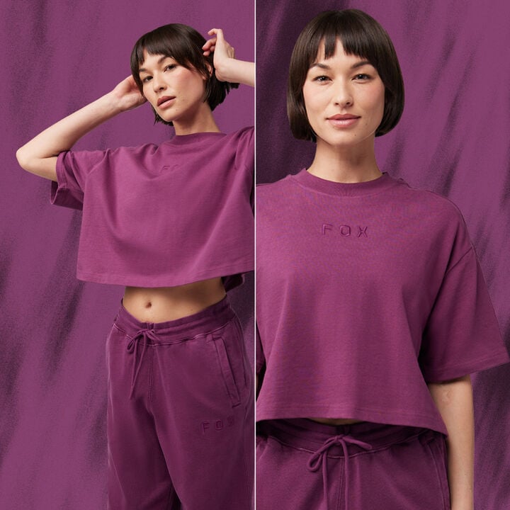 Girl in purple tee and sweatpants