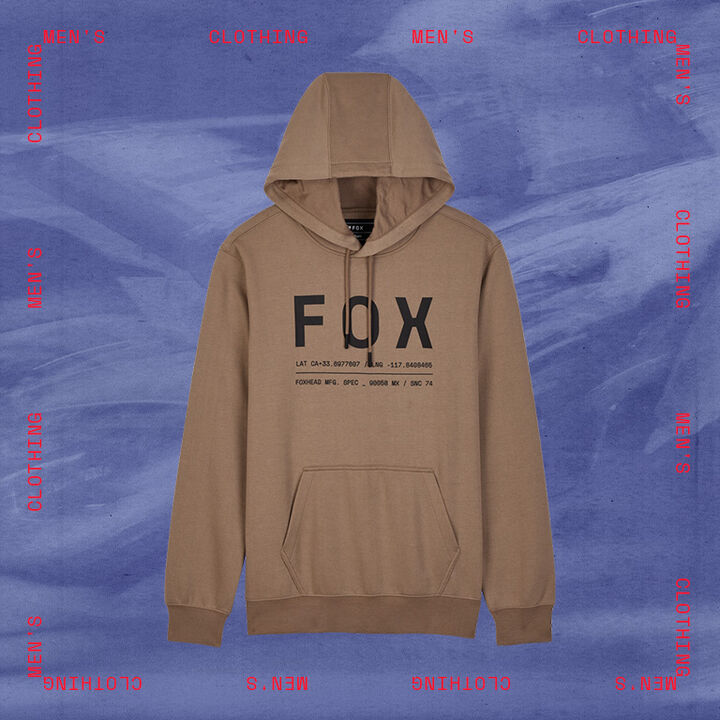 Fox hoodie with stylized text calling out men's clothing