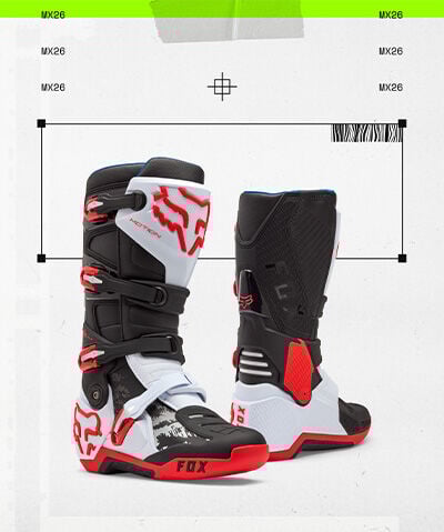 Black, white and red MX boots