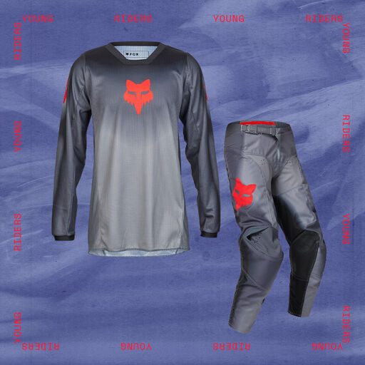 motocross jersey and pants with stylized text calling out young rider gifts