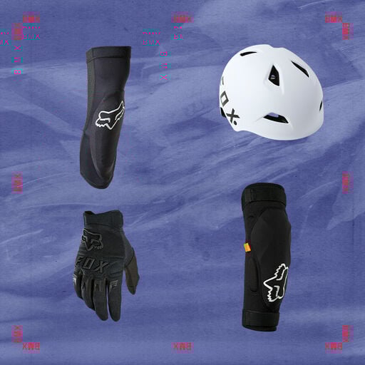 mtb guard, helmet, and glove with stylized text calling out bmx gifts