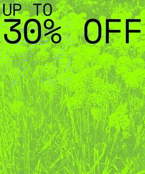 "Up to 30% off" text with green background