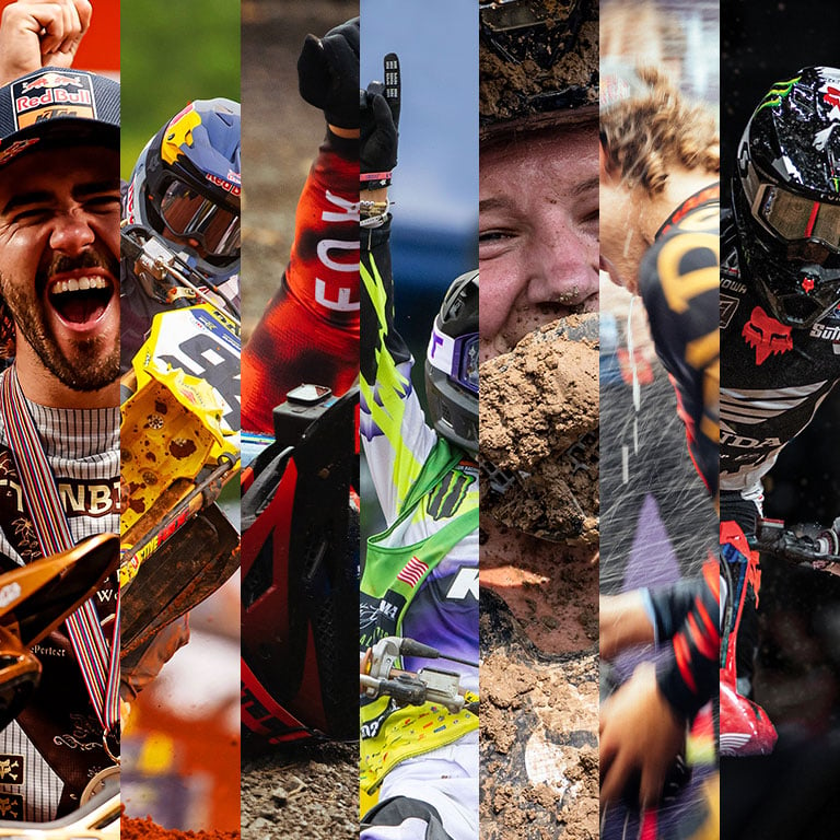 Series of photographs of winning Fox Racing athletes from over the years